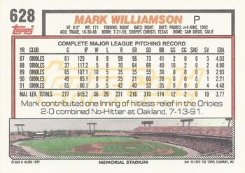 1992 Topps - Gold Winners #628 Mark Williamson Back