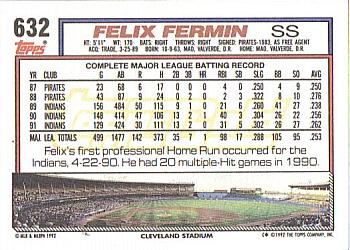 1992 Topps - Gold Winners #632 Felix Fermin Back