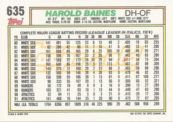 1992 Topps - Gold Winners #635 Harold Baines Back