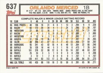 1992 Topps - Gold Winners #637 Orlando Merced Back
