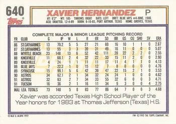 1992 Topps - Gold Winners #640 Xavier Hernandez Back