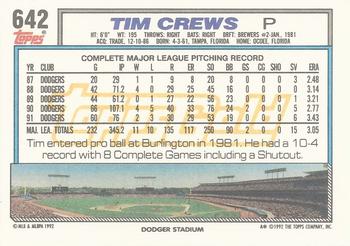 1992 Topps - Gold Winners #642 Tim Crews Back
