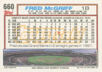 1992 Topps - Gold Winners #660 Fred McGriff Back