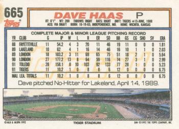1992 Topps - Gold Winners #665 Dave Haas Back