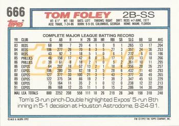 1992 Topps - Gold Winners #666 Tom Foley Back