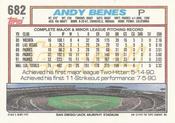 1992 Topps - Gold Winners #682 Andy Benes Back