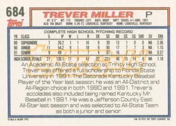 1992 Topps - Gold Winners #684 Trever Miller Back