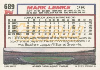 1992 Topps - Gold Winners #689 Mark Lemke Back