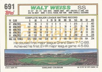 1992 Topps - Gold Winners #691 Walt Weiss Back