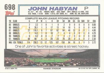 1992 Topps - Gold Winners #698 John Habyan Back
