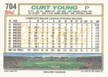 1992 Topps - Gold Winners #704 Curt Young Back