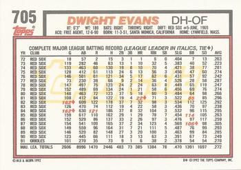 1992 Topps - Gold Winners #705 Dwight Evans Back