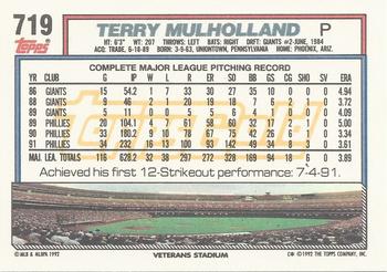 1992 Topps - Gold Winners #719 Terry Mulholland Back