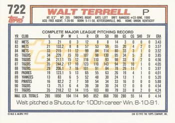 1992 Topps - Gold Winners #722 Walt Terrell Back