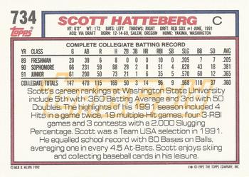 1992 Topps - Gold Winners #734 Scott Hatteberg Back