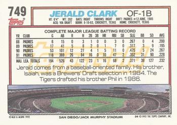 1992 Topps - Gold Winners #749 Jerald Clark Back
