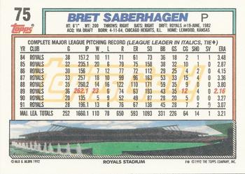 1992 Topps - Gold Winners #75 Bret Saberhagen Back