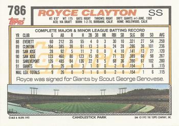 1992 Topps - Gold Winners #786 Royce Clayton Back