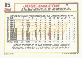 1992 Topps - Gold Winners #85 Jose DeLeon Back