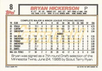 1992 Topps - Gold Winners #8 Bryan Hickerson Back