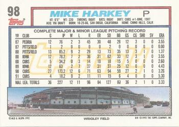 1992 Topps - Gold Winners #98 Mike Harkey Back
