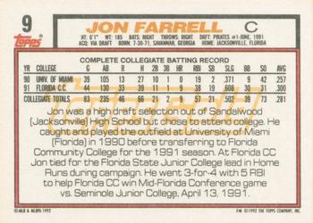 1992 Topps - Gold Winners #9 Jon Farrell Back