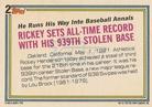 1992 Topps Micro #2 Rickey Henderson Back