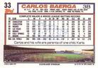 1992 Topps Micro #33 Carlos Baerga Back