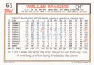 1992 Topps Micro #65 Willie McGee Back