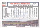 1992 Topps Micro #138 Monty Fariss Back