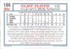 1992 Topps Micro #186 Cliff Floyd Back