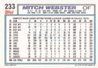 1992 Topps Micro #233 Mitch Webster Back
