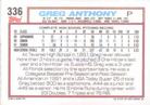 1992 Topps Micro #336 Greg Anthony Back