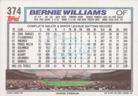 1992 Topps Micro #374 Bernie Williams Back