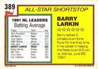 1992 Topps Micro #389 Barry Larkin Back
