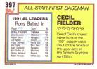 1992 Topps Micro #397 Cecil Fielder Back