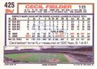 1992 Topps Micro #425 Cecil Fielder Back