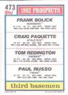 1992 Topps Micro #473 Frank Bolick / Craig Paquette / Tom Redington / Paul Russo Back