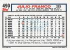 1992 Topps Micro #490 Julio Franco Back