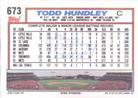 1992 Topps Micro #673 Todd Hundley Back