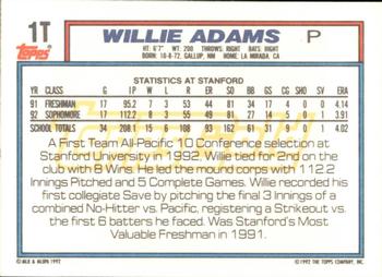 1992 Topps Traded - Gold #1T Willie Adams Back