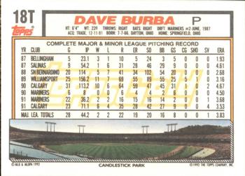 1992 Topps Traded - Gold #18T Dave Burba Back