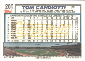 1992 Topps Traded - Gold #20T Tom Candiotti Back