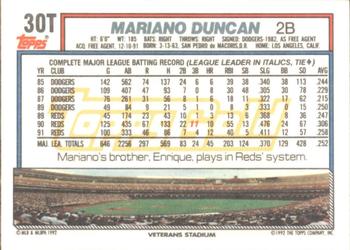 1992 Topps Traded - Gold #30T Mariano Duncan Back