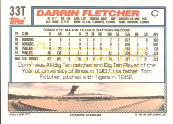 1992 Topps Traded - Gold #33T Darrin Fletcher Back