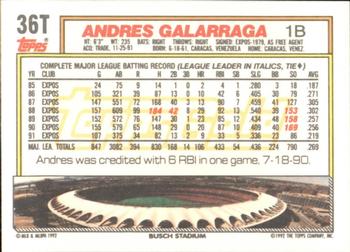 1992 Topps Traded - Gold #36T Andres Galarraga Back