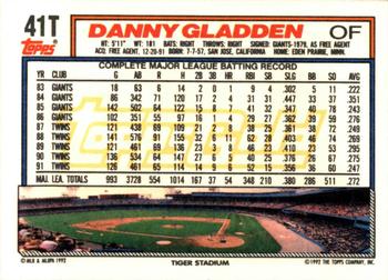 1992 Topps Traded - Gold #41T Danny Gladden Back