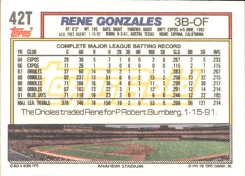 1992 Topps Traded - Gold #42T Rene Gonzales Back