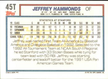 1992 Topps Traded - Gold #45T Jeffrey Hammonds Back