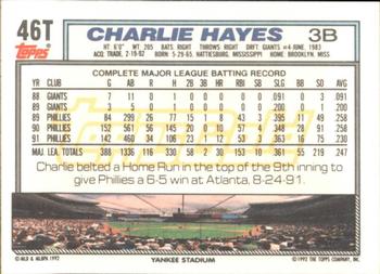 1992 Topps Traded - Gold #46T Charlie Hayes Back